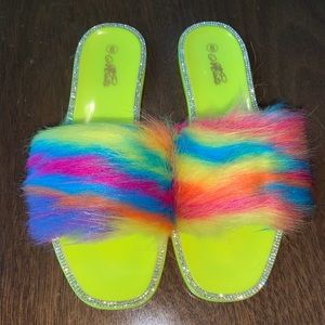 Diamond  & Orange Fur Slides